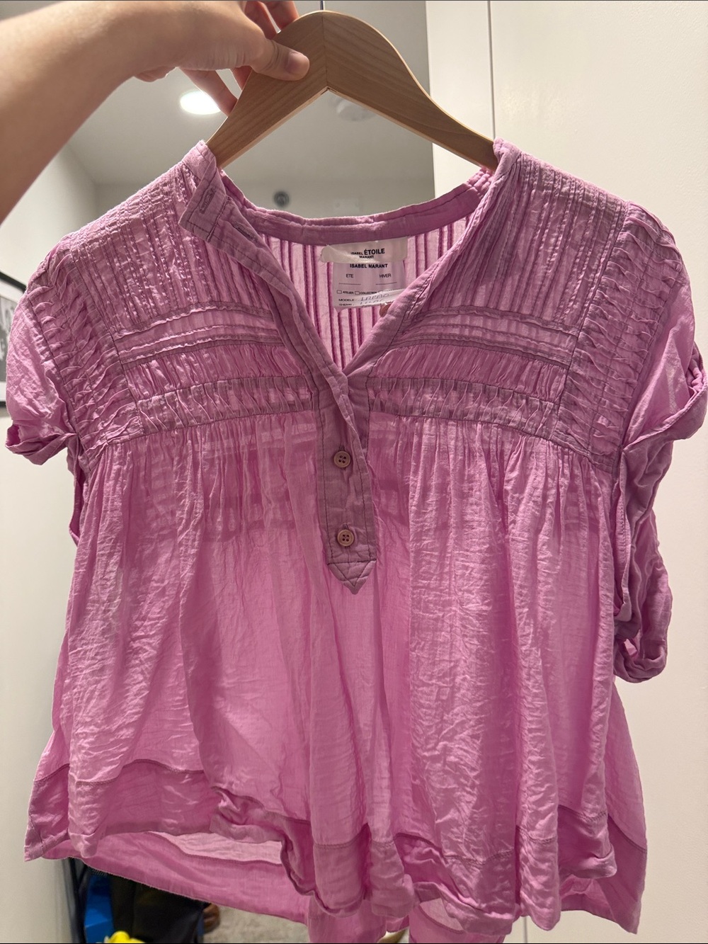 Isabel Marant Etoile Soft Pintuck Lavender Pink Peasant Blouse
